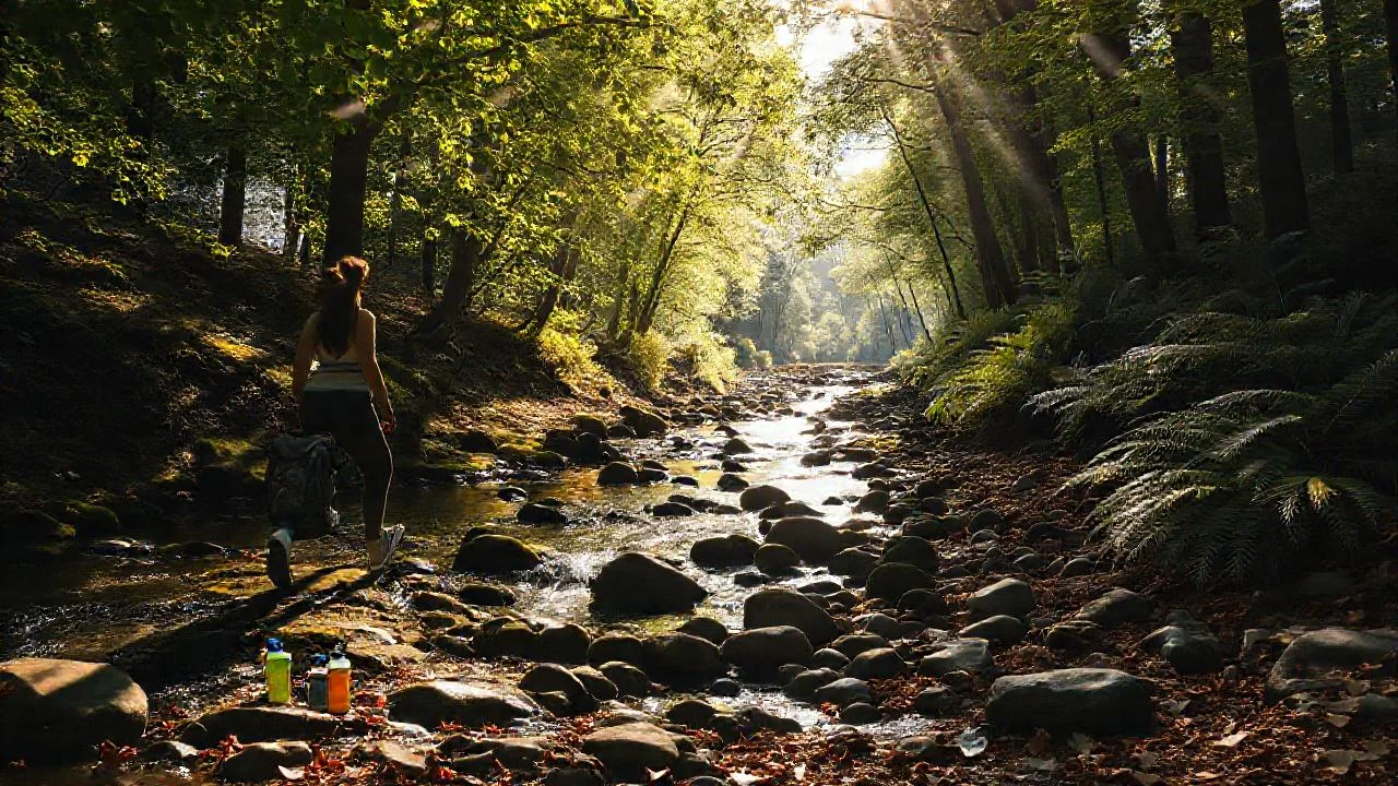 Mujer camina en un bosque sereno