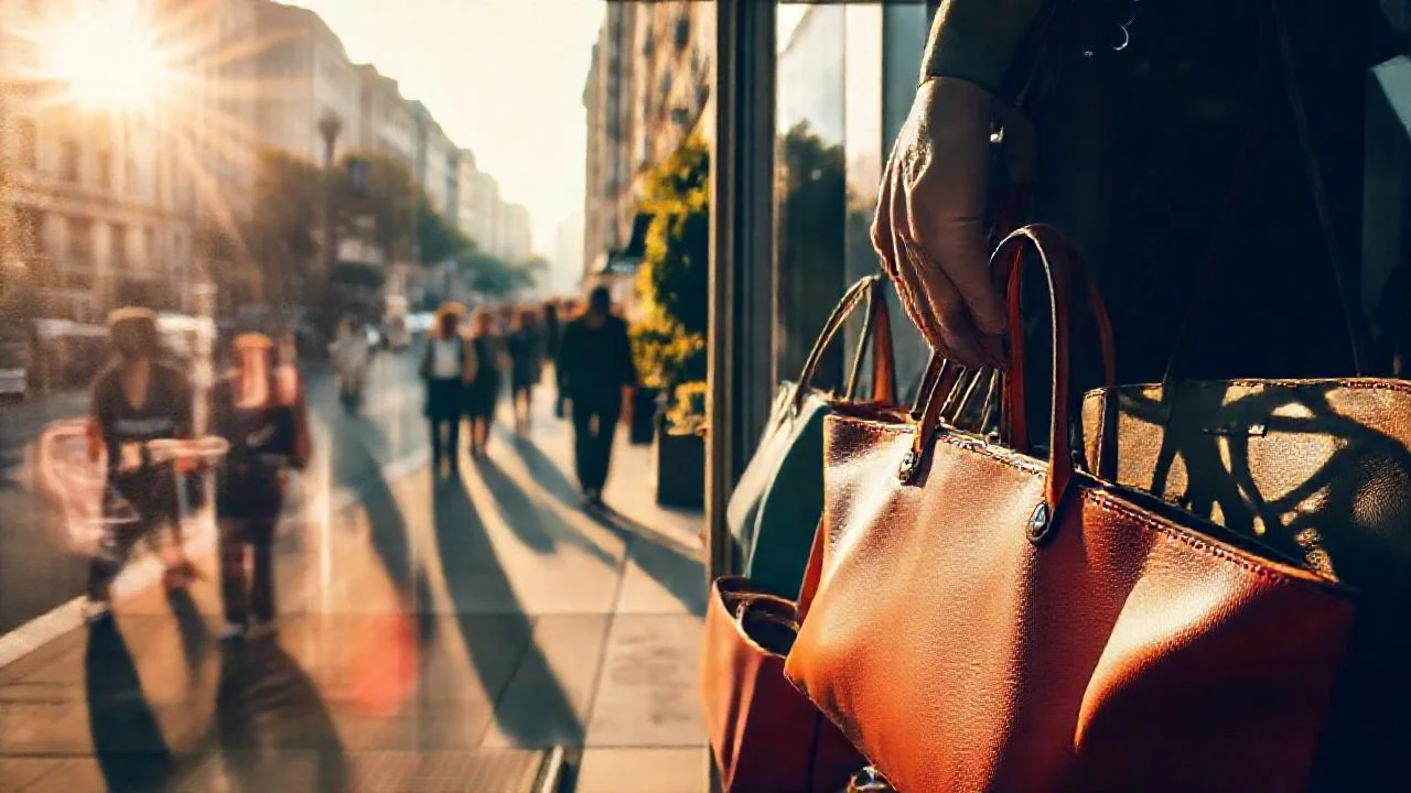 Bolsos de cuero brillan en la ciudad