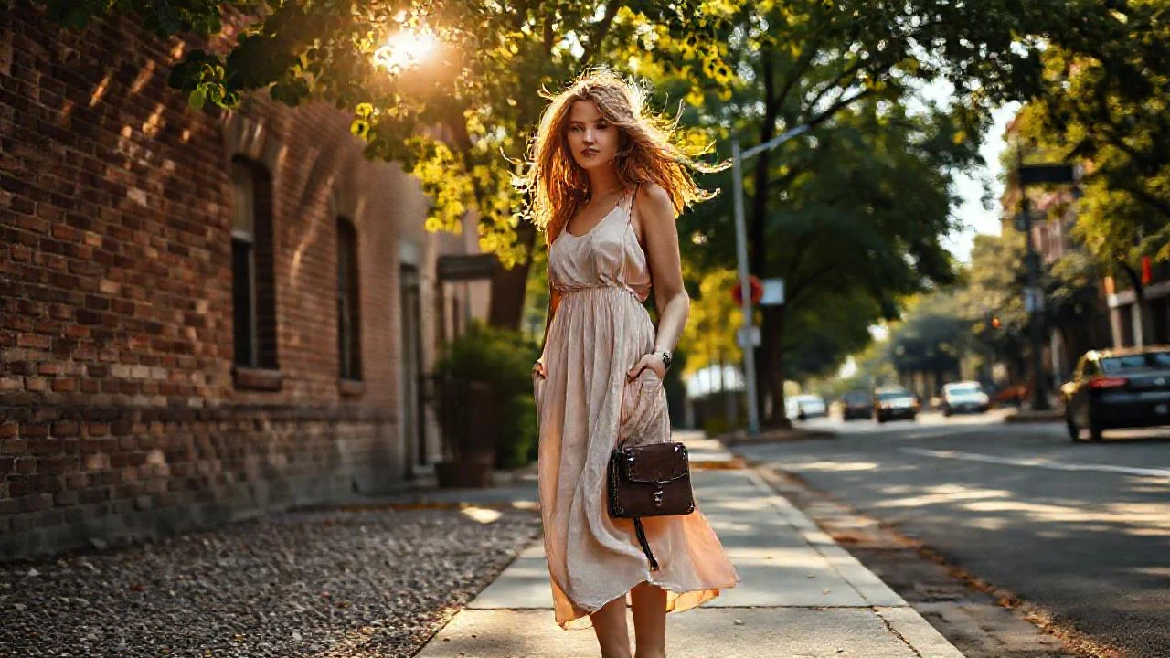Mujer en la ciudad, luz suave