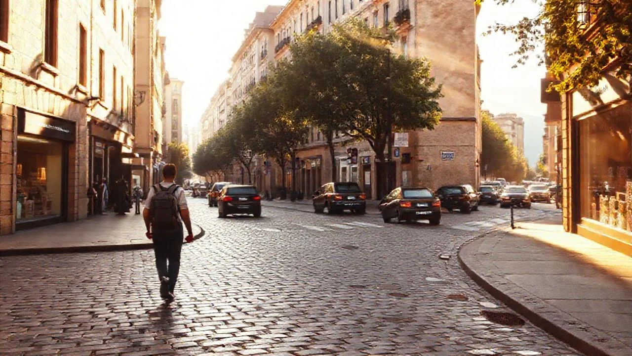 Ciudad europea tranquila, luz cálida y detalle
