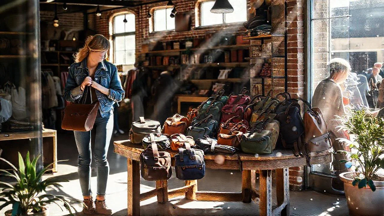 Kipling bandoleras iluminan un tranquilo escaparate