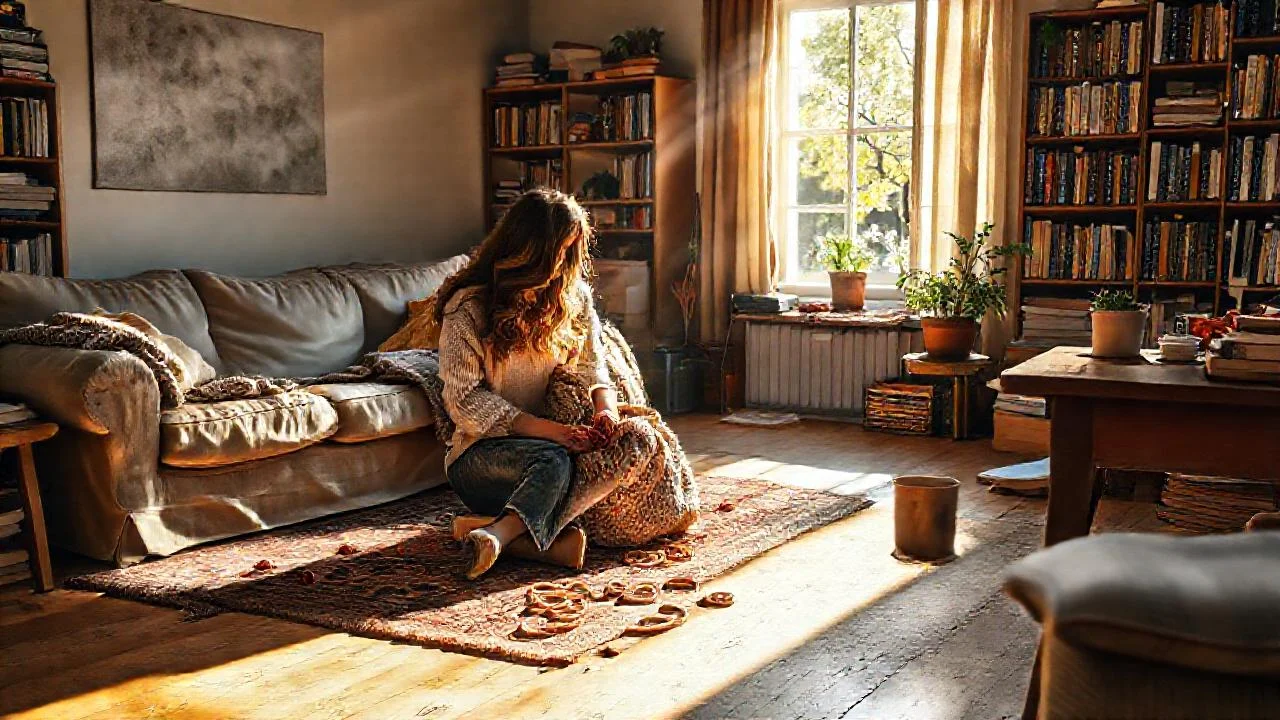 Luz cálida ilumina un hogar bohemio