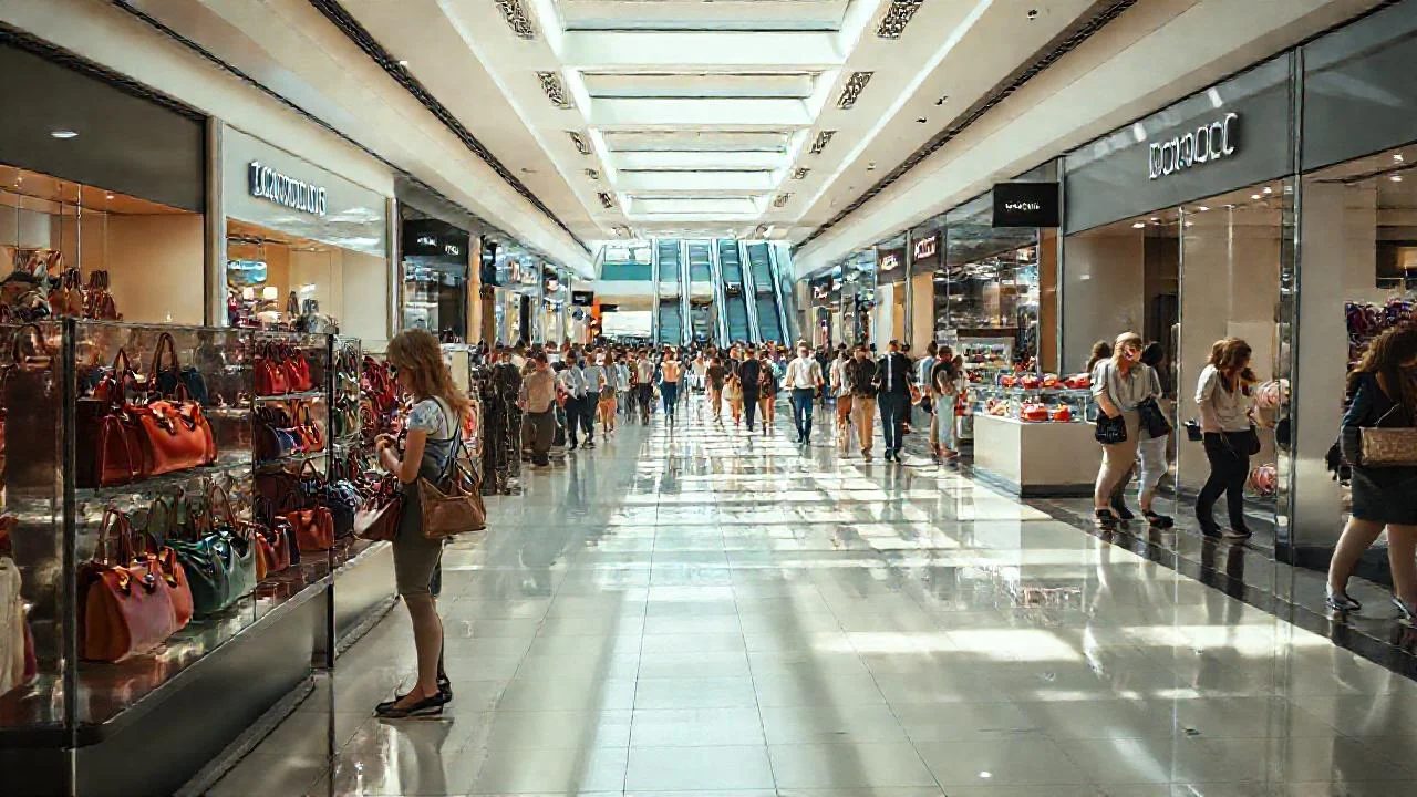 Un centro comercial bullicioso irradia luz
