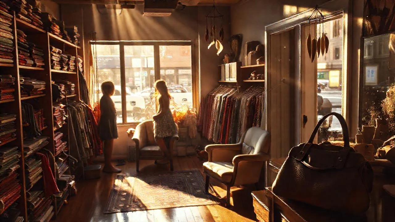 Luz cálida ilumina un boutique desordenado