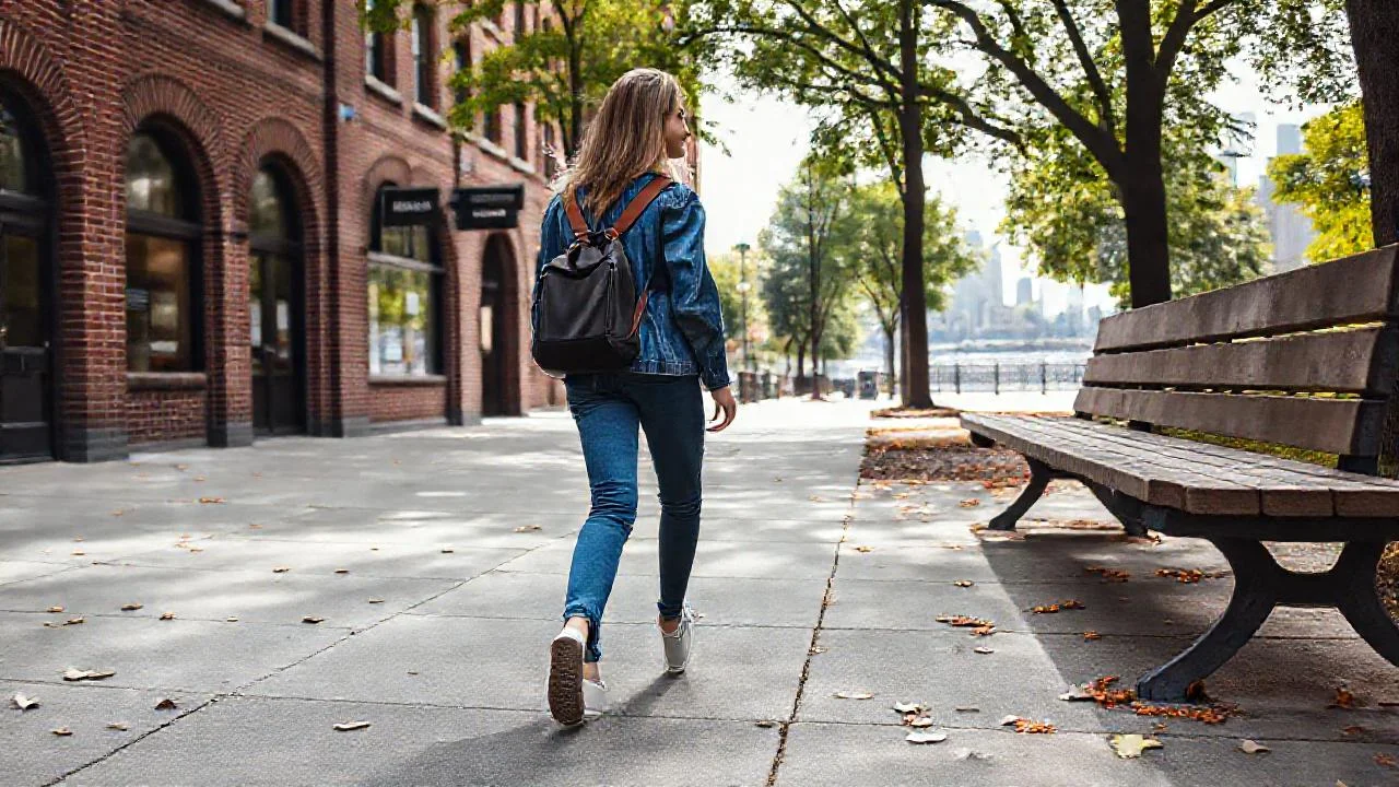Una mujer camina en la ciudad