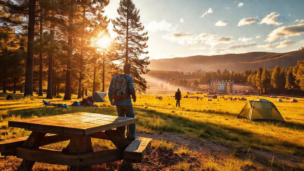 Sol tranquilo, campo y festival lejano