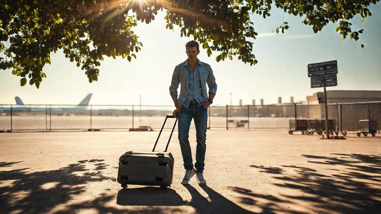 Sol filtrándose, aeropuerto solitario y silencioso
