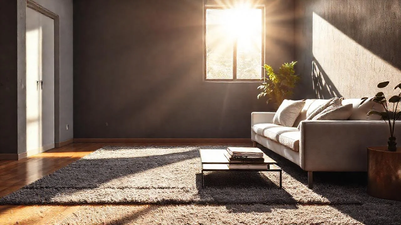 Luz suave ilumina un salón minimalista