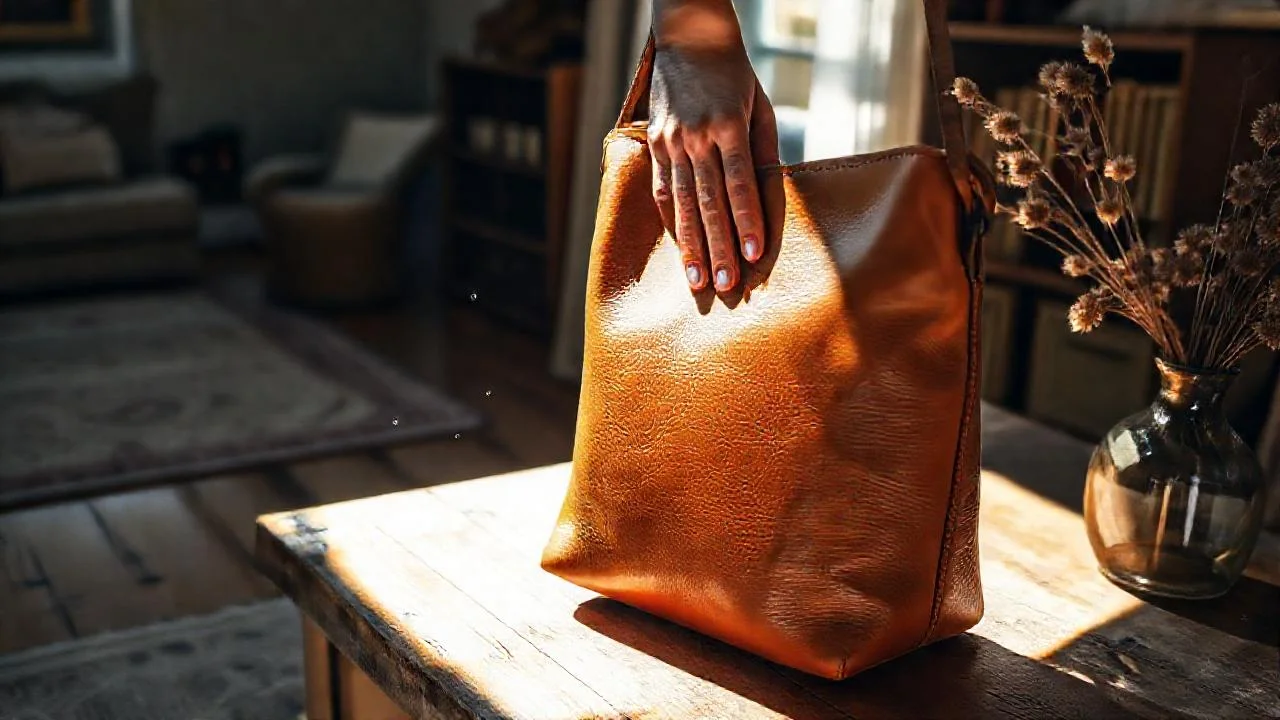 Luz cálida ilumina bolso de cuero