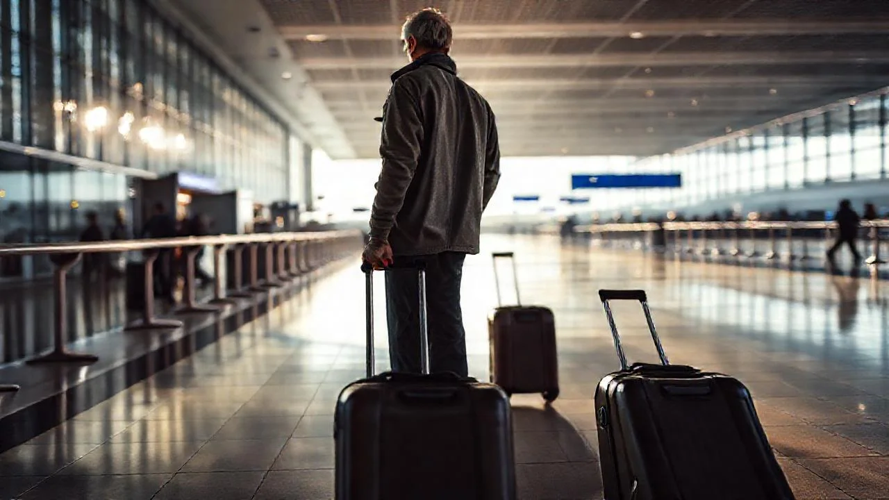 Un viajero solitario en aeropuerto