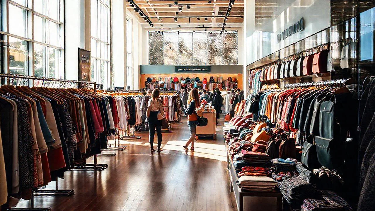 Una tienda de ropa vibrante y amplia