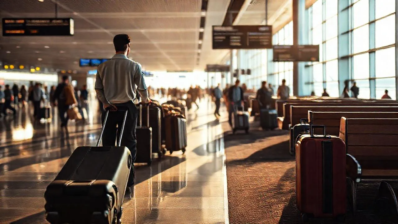 Un aeropuerto bullicioso y luminoso