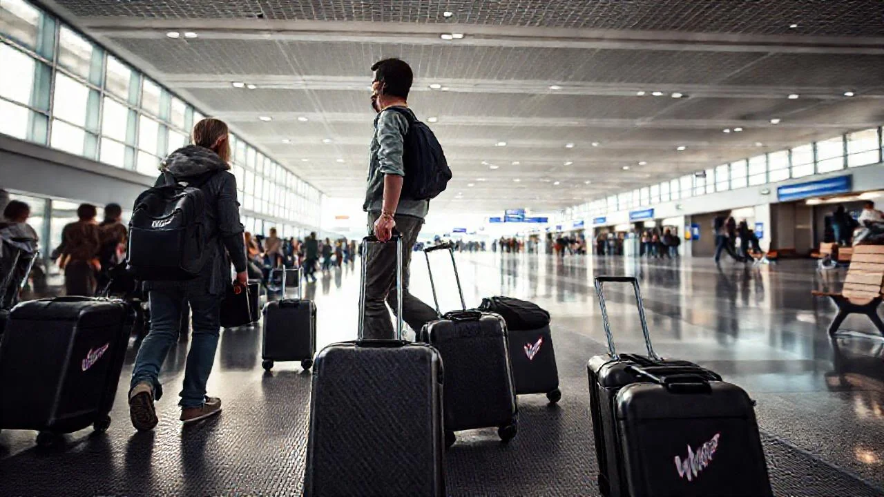 Aeropuerto bullicioso, viaje en perspectiva suave