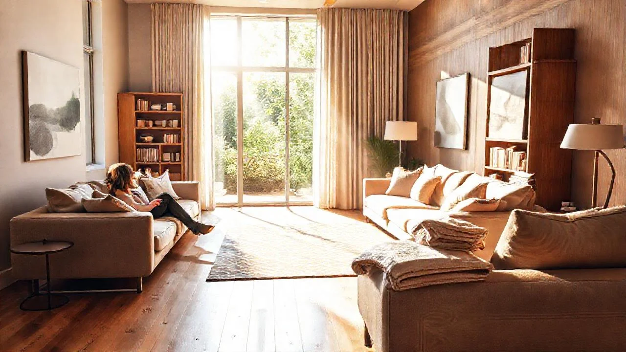 Luz suave ilumina un salón tranquilo