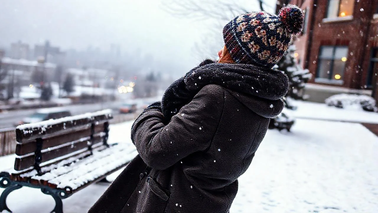 Invierno silencioso, ciudad nevada, figura humana