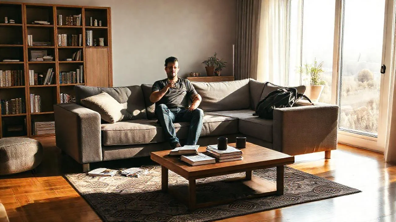 Un hombre lee en un hogar cálido