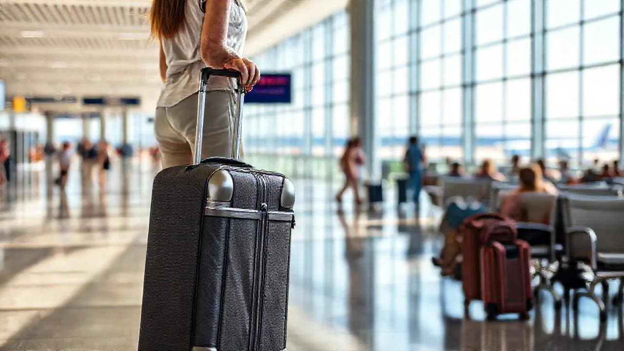 Viajero observa el aeropuerto en movimiento
