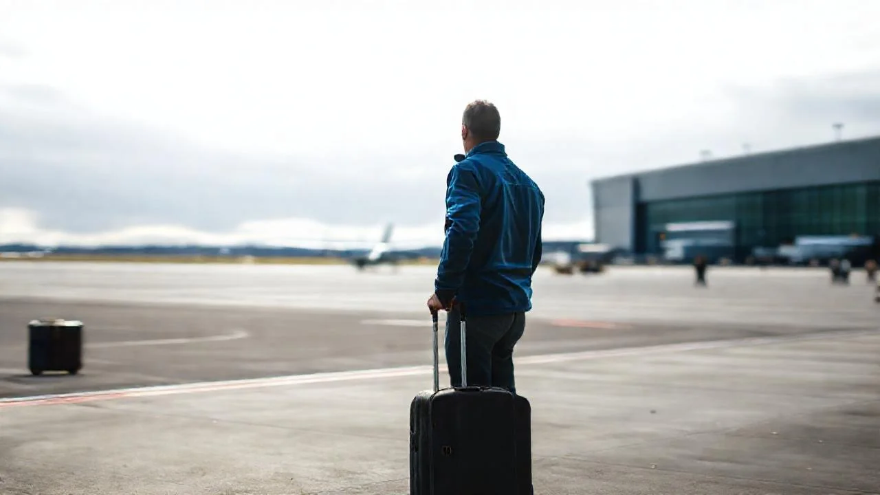 Aeropuerto tranquilo, luz difusa y distancia