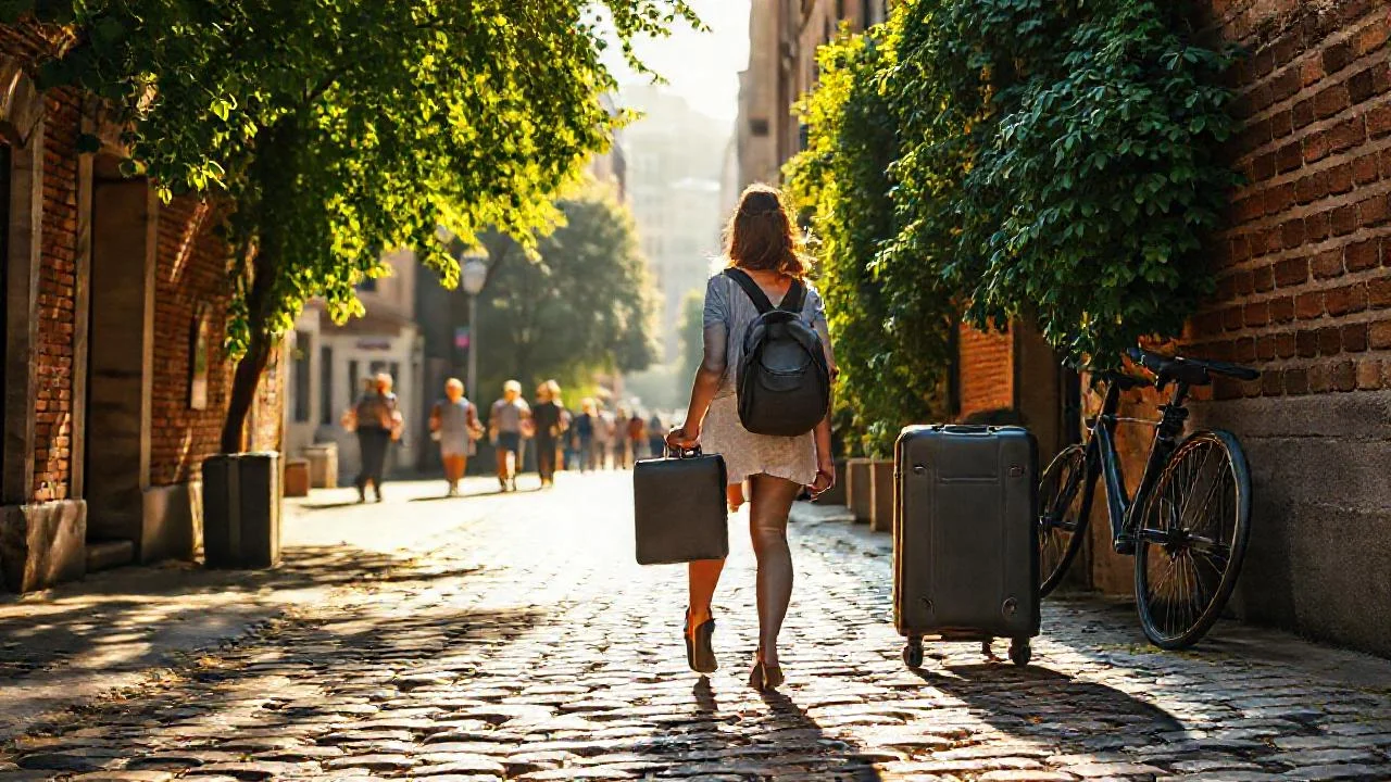 Una mujer viaja por la ciudad