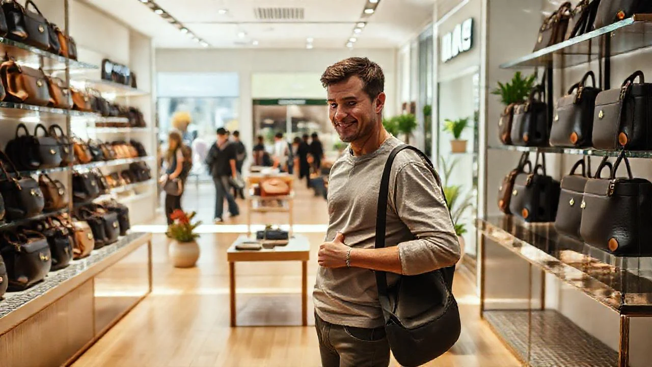 Luz suave exhibe bolsos Lacoste brillantes
