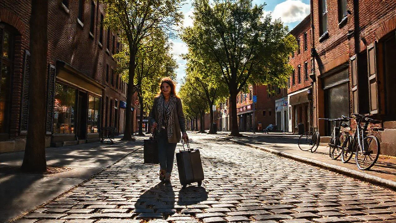 Una mujer camina por una calle tranquila