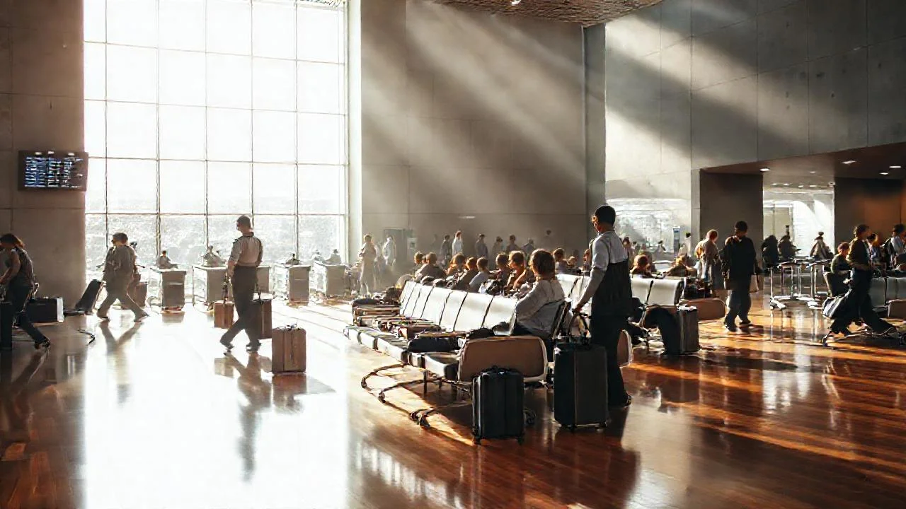 Un aeropuerto moderno irradia luz y movimiento