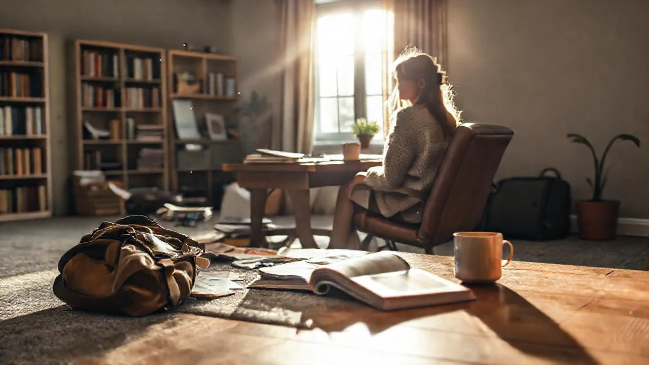 Una mujer reflexiva trabaja en su caos