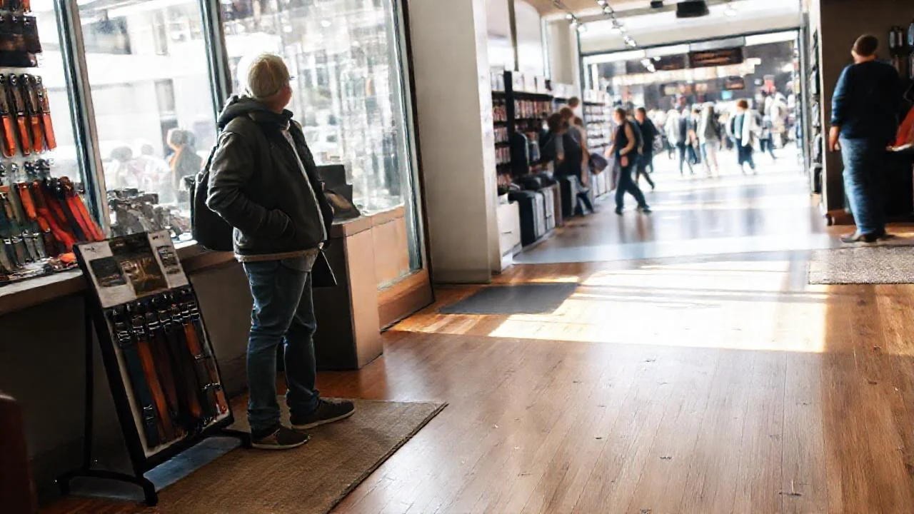 Luz suave ilumina un ambiente comercial activo