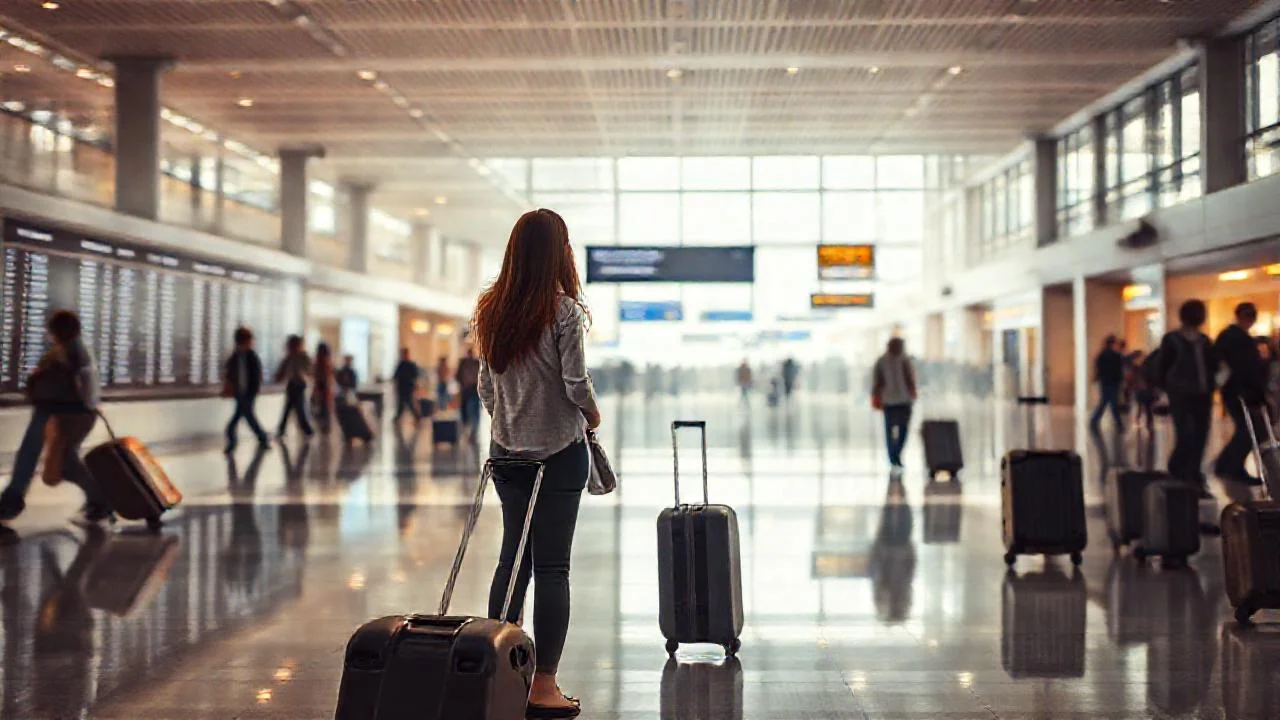 Aeropuerto: movimiento, viaje y despedida