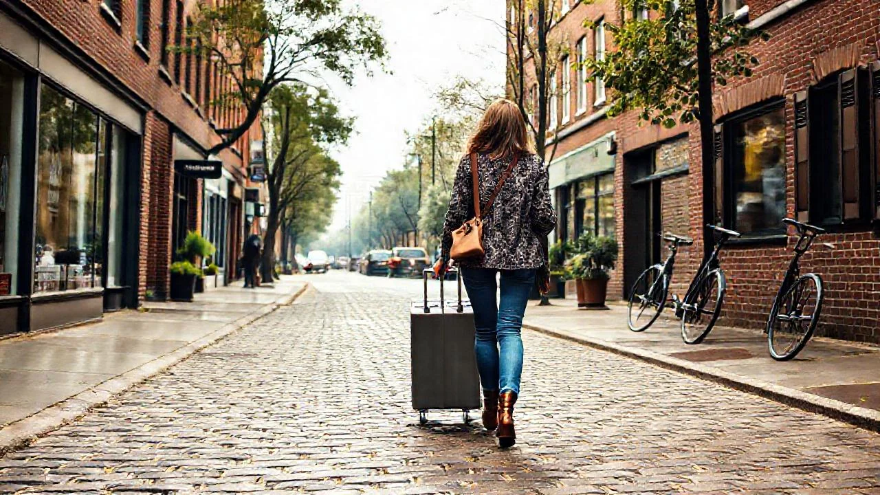Mujer camina por calle urbana