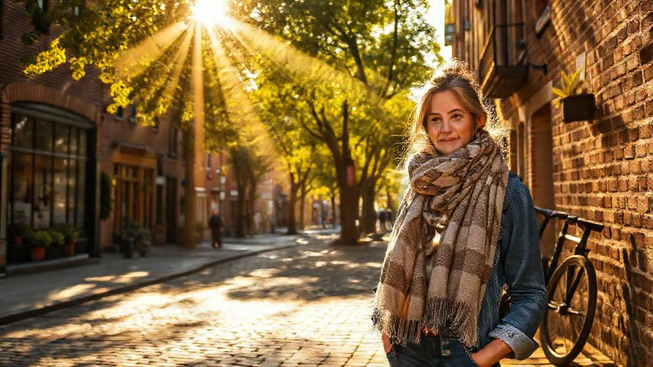 Sol tenue ilumina calles empedradas serenas