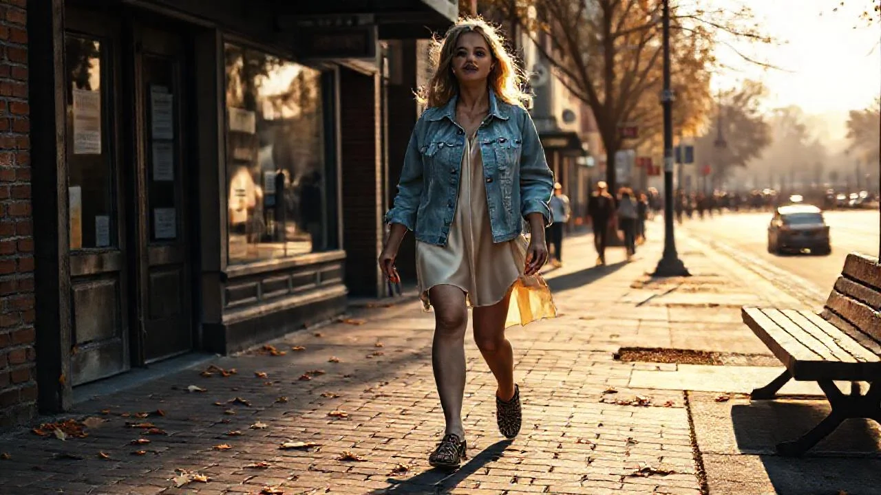 Ciudad, luz tenue, movimiento casual