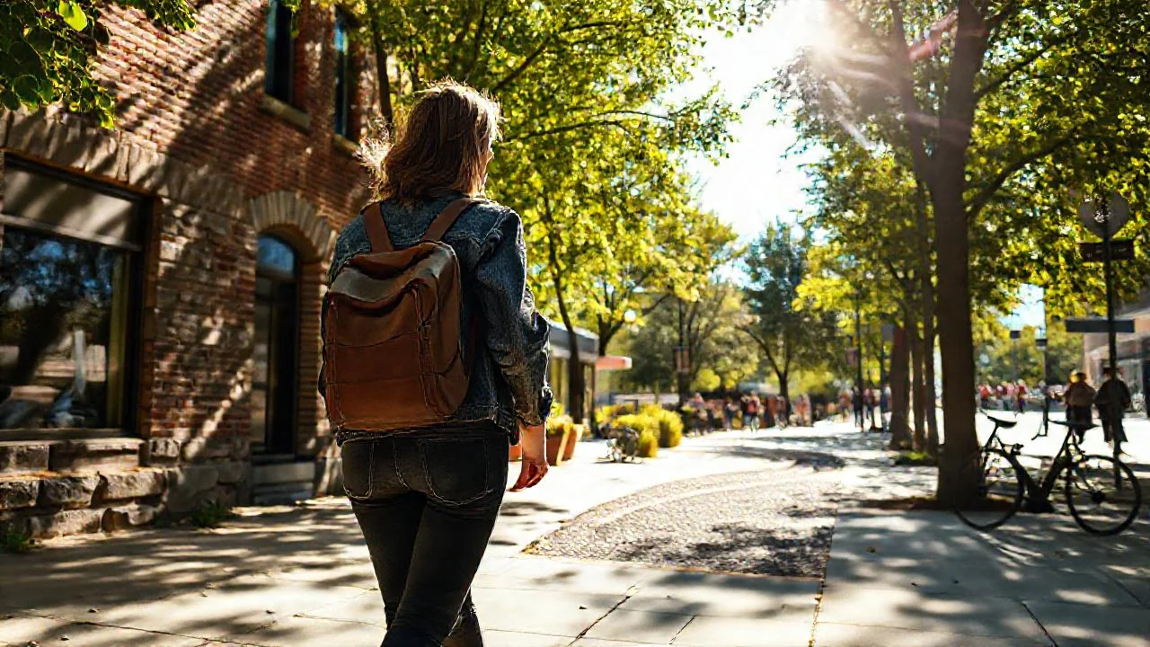 Una mujer camina en la ciudad
