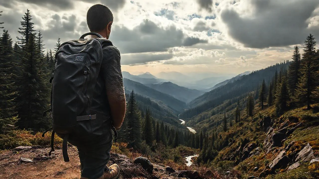 Un excursionista contempla un paisaje montañoso vasto