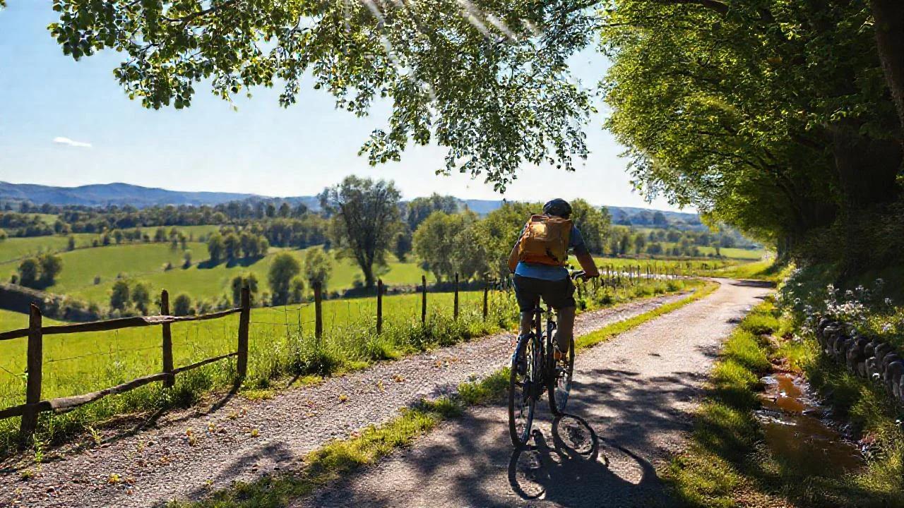 Un ciclista disfruta un paisaje rural