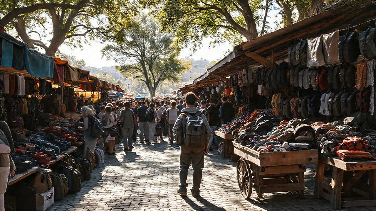 Mercado vibrante, luz y movimiento
