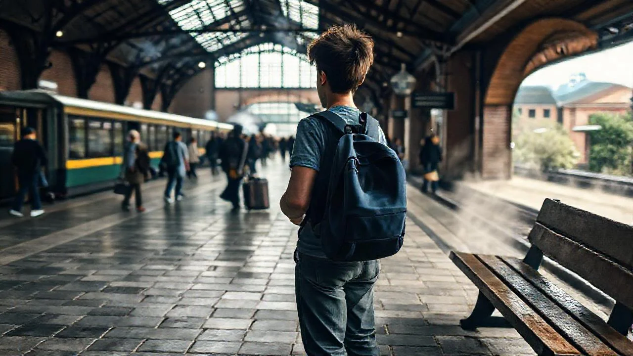 Estación europea bulliciosa y en movimiento