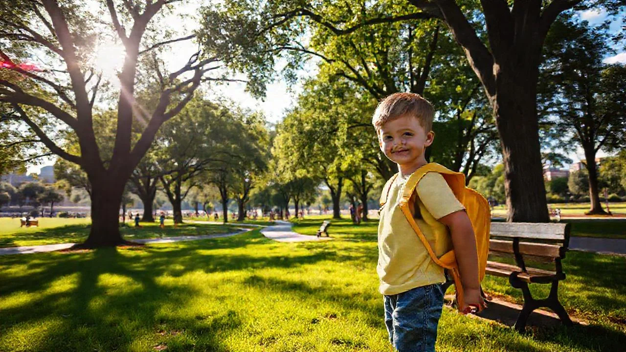 Niño en parque, luz cálida