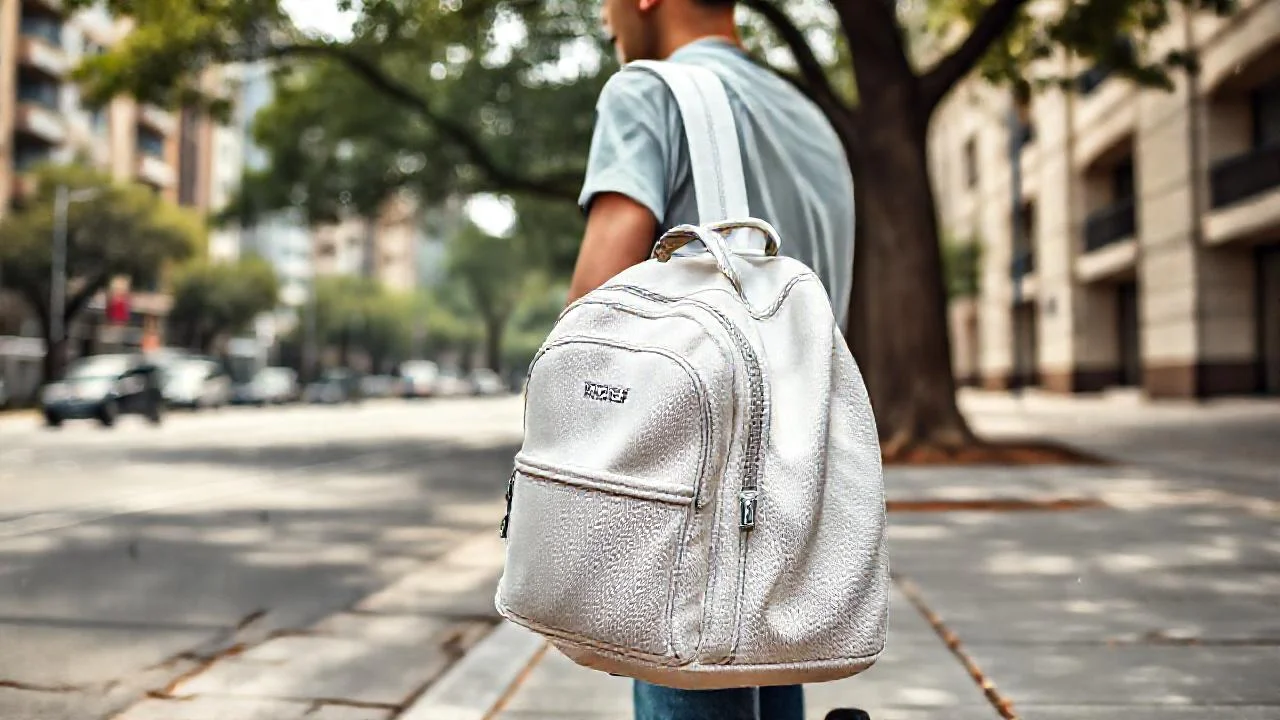 Un joven porta su mochila en la ciudad