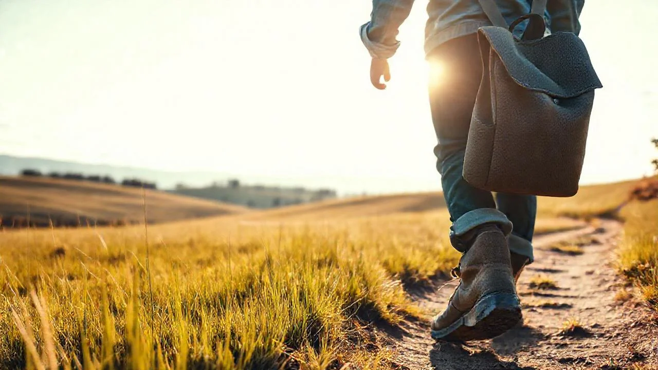 Un caminante explora un campo sereno