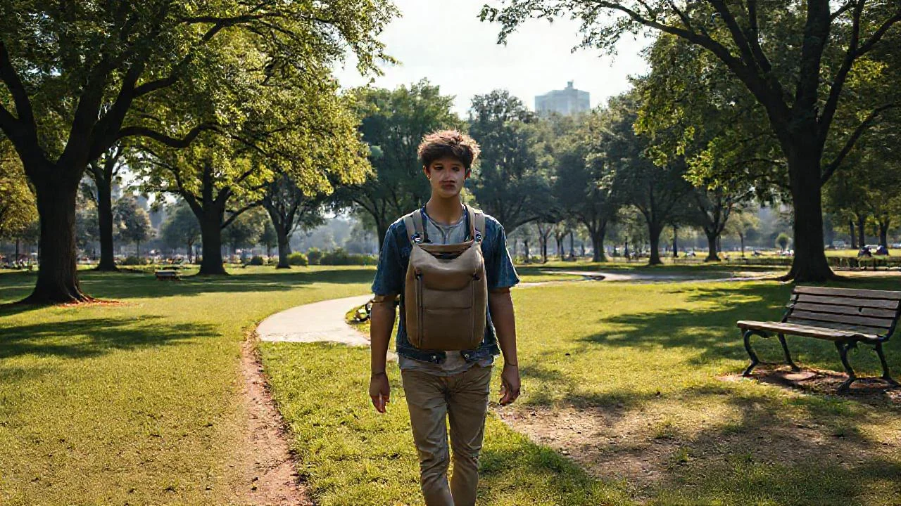 Parque urbano tranquilo, luz natural suave