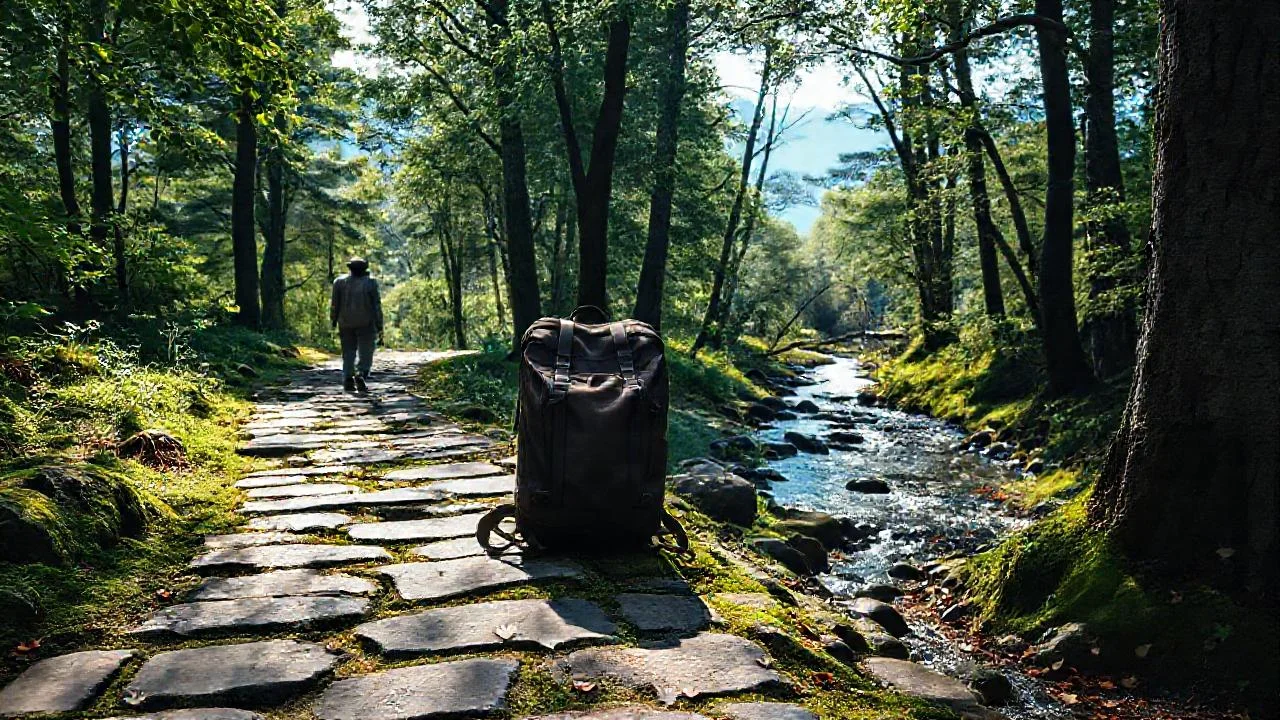 Un caminante solitario recorre bosque sereno