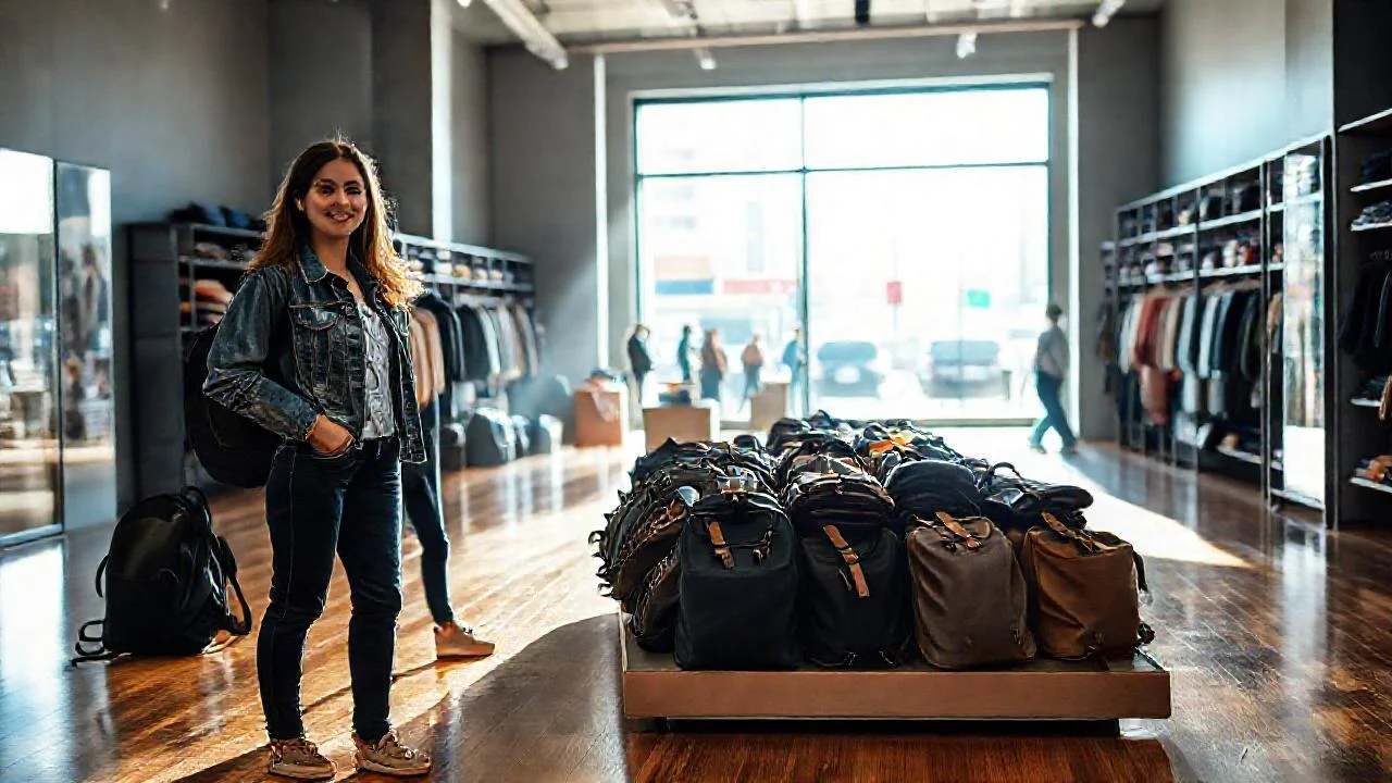 Tienda moderna, luz y mochilas