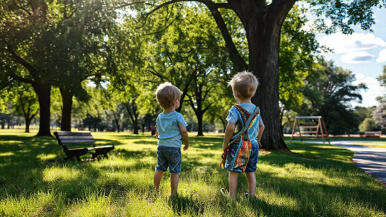 Un niño disfruta un parque soleado