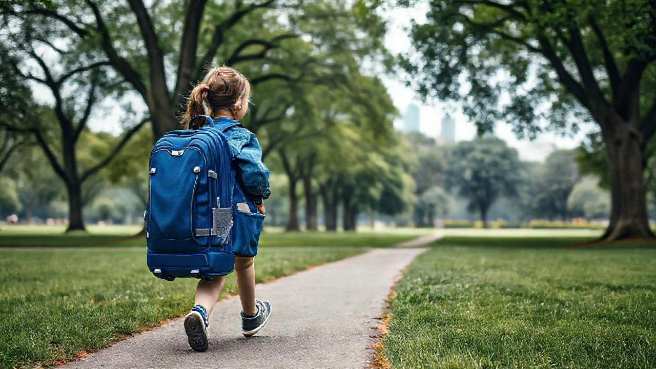 Una niña camina en un parque