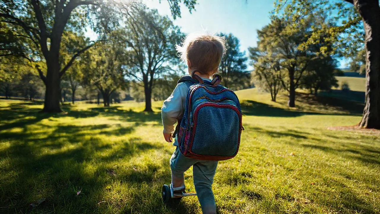 Un niño camina bajo luz suave