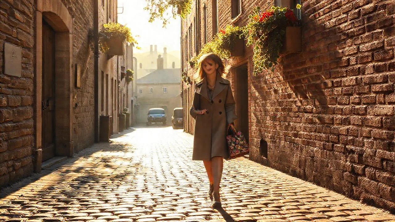 Sol tenue ilumina calle histórica elegante
