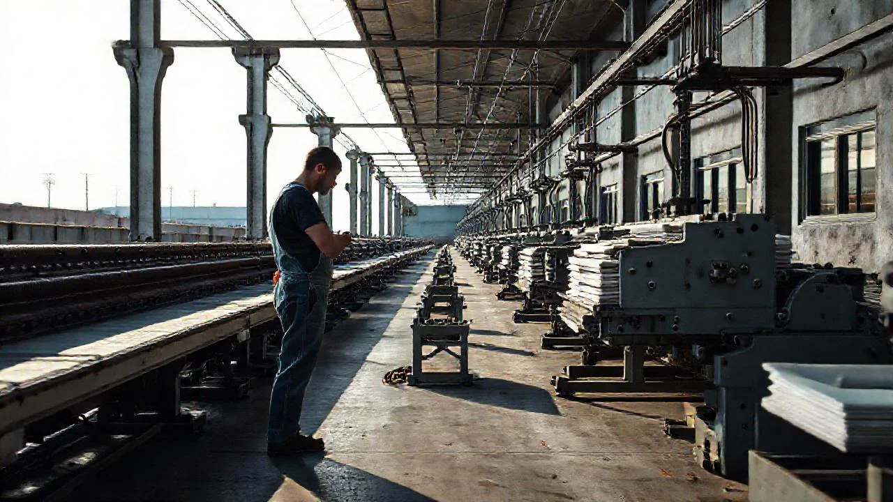 Industria silenciosa, luz difusa, maquinaria antigua