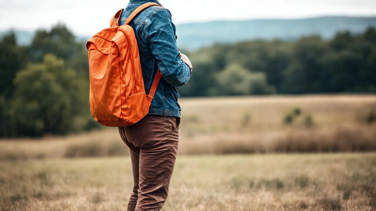 Persona con mochila en campo