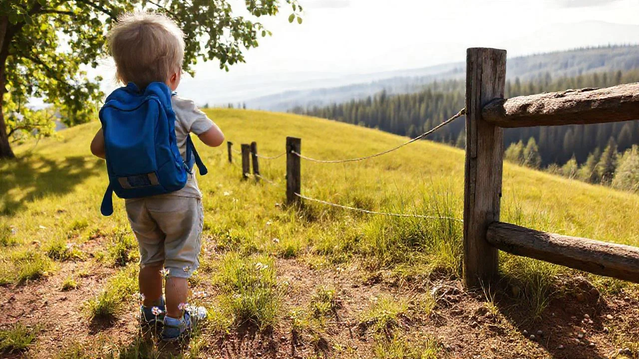 Niño observa paisaje tranquilo y natural